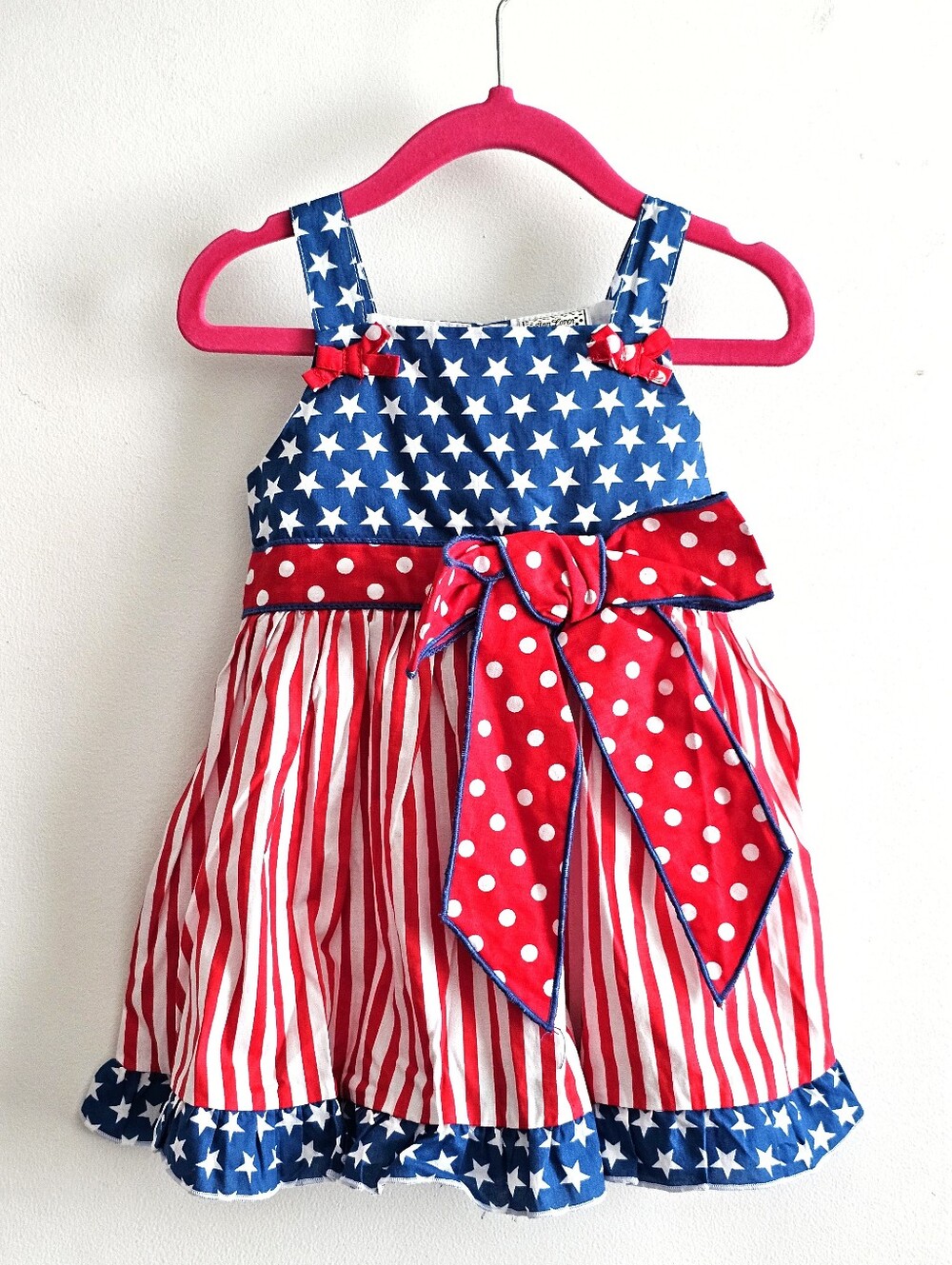 Ann Loren Patriotic Stars Stripes Polka Dot Dress Girls Size 2/3T USA Holiday